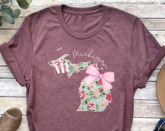 Michigan State Shirt: Floral Map Tee, USA Travel