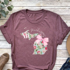 Michigan State Shirt: Floral Map Tee, USA Travel