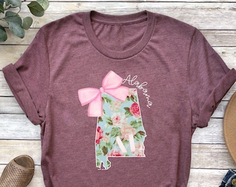 Floral Alabama Map Shirt: State Flower Cottagecore Tee