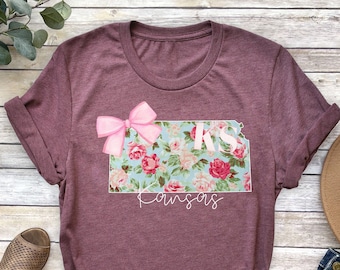 Floral Kansas State Map Tee: Vintage Sunflower State Shirt