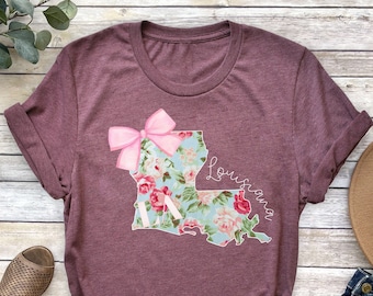 Louisiana Floral Map Shirt: Grunge State Travel Tee