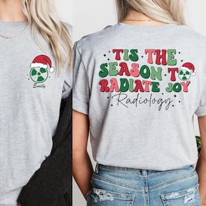 T-shirt de Noël de radiologie : nom personnalisé cadeau de Noël Rad Tech, design recto-verso