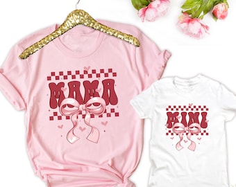 Mama and Mini Valentine's Day Shirts: Checkered Coquette Bow Matching Tees