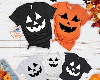 Pumpkin Face Halloween T-Shirts, Matching Family Party Gifts