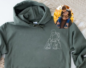 Dad Outline Photo Hoodies, Pocket Custom Portrait from Photo Sweatshirts, Father's Day Gift, Personalized Birthday Gifts, Fathers Day Shirts