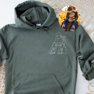 Dad Outline Photo Hoodies, Pocket Custom Portrait from Photo Sweatshirts, Father&#39;s Day Gift, Personalized Birthday Gifts, Fathers Day Shirts