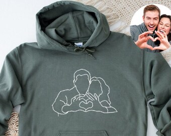Custom Portrait from Photo Outline Hoodie,Personalized Gifts Sweatshirt,Customizable Gift for her, Anniversary,Mothers Day Gift,Christmas
