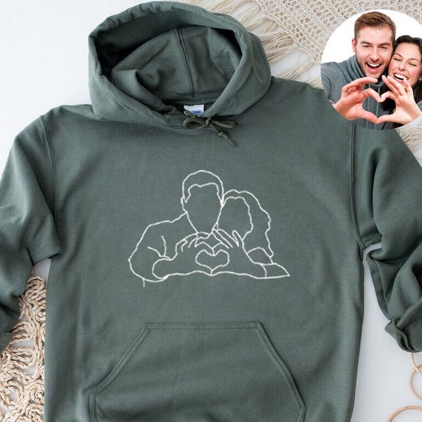 Custom Portrait from Photo Outline Hoodie,Personalized Gifts Sweatshirt,Customizable Gift for her, Anniversary,Mothers Day Gift,Christmas