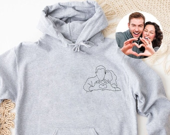 Custom Outline Portrait Hoodie: Personalized Photo Sweatshirt Gift