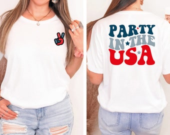 Retro Party in The USA T-Shirt, 4th of July Party Shirt, Trendy USA Celebration Tee, Front and Back Party in The USA Shirt, Independence Day