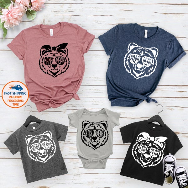Family Bear Shirts, Matching Family Outfits, Mommy and Me Tees, Papa Bear, Mama Bear Tops, Brother, Baby Bear Suit, Sister Bear T-shirt