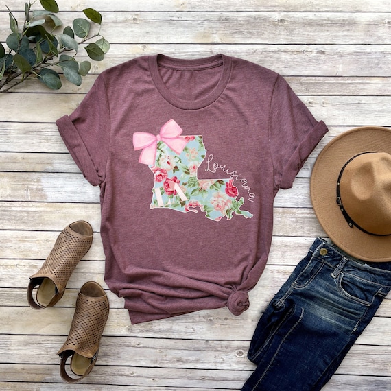 Louisiana Floral Map Shirt: Grunge State Travel Tee