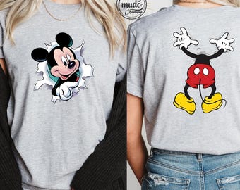 Mickey Mouse Front Back Print T-Shirt: Funny Disney Character Graphic Tee Shirt