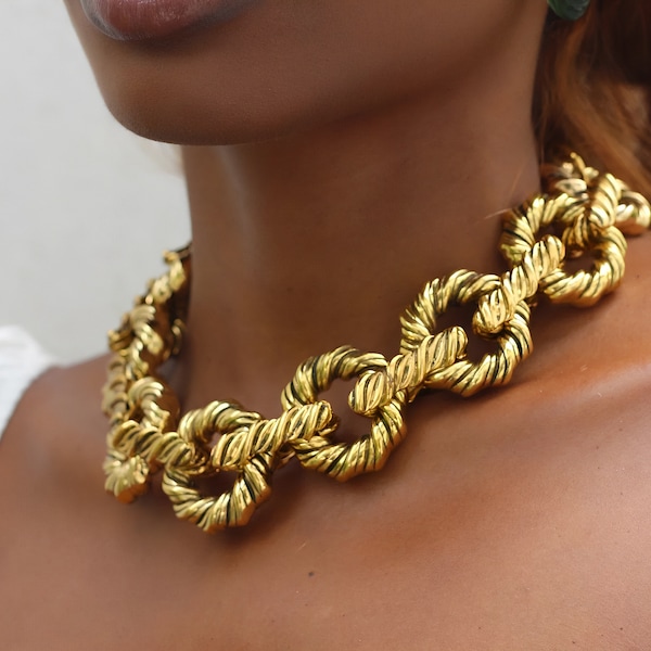 Chunky gold necklaces with 3 charms main image 1