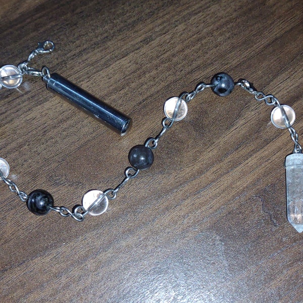 Mystic Merlinite, Clear Quartz Pendulum Urn Bracelet, Pendulum Urn, Urn Bracelet , stainless steel , Transformer Style pendulum bracelet