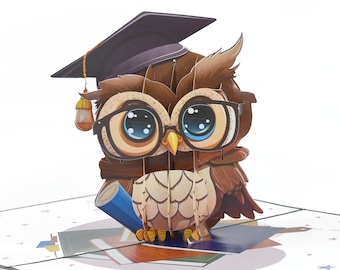 Wise Little Owl Pop Up Graduation Card for Students, Newly Grad