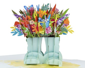 Biglietto di auguri pop-up con stivali di fiori, biglietto per la festa della mamma