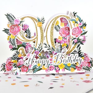 Carte de voeux pop-up 3D joyeux 90e anniversaire