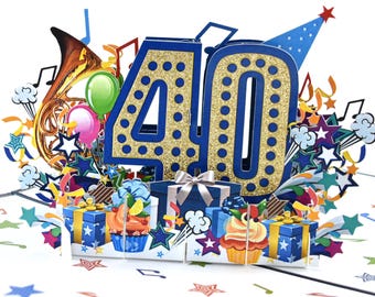 40th Pop up 3D Birthday Greeting Card - Botanical Plant 40th Birthday ...