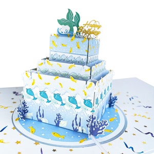Under the Ocean Theme Cake Pop Up Card, Marine Pop Up Card, Pop Up Card Fish, Birthday Card for Kids