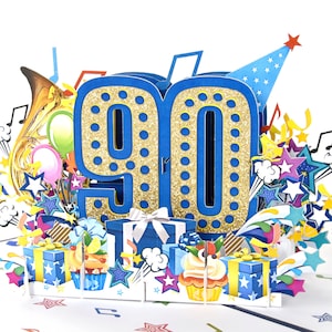 Carte pop-up 90e anniversaire pour homme, père, grand-père, ami