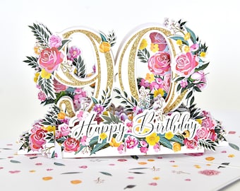 Happy 90th Birthday Pop Up 3D Greeting Card
