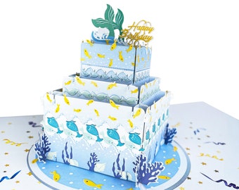 Ocean Theme Cake Pop Up Card, Kids Birthday Card