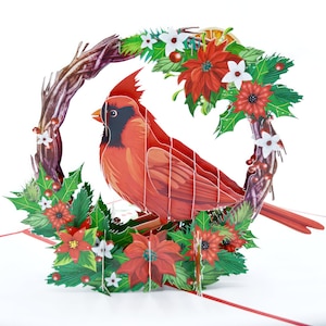 Carte pop-up couronne de Noël cardinal