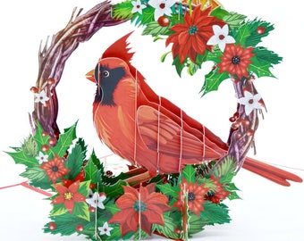 Cardinal Christmas Wreath Pop-Up Card