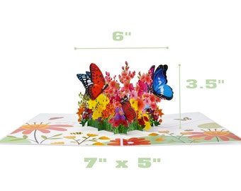 LINPopUp Biglietto Pop-Up 3D A Forma Di Farfalla Con Fiori - Fatto A Mano, Per Festa Della Mamma, Compleanno, Regalo, Senza Plastica