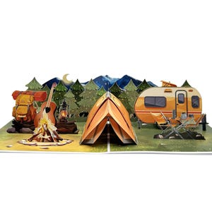 Carte de voeux pop-up 3D Campfire Memories, carte d'anniversaire, carte de fête des pères, carte d'anniversaire, carte de retraite, carte de camping