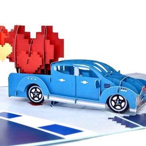 Truck of Hearts Pop Up Card for Birthday, Valentines Day, Father's Day, Anniversary