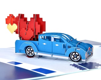 Truck of Hearts Pop Up Card for Birthday, Valentines Day, Father&#39;s Day, Anniversary