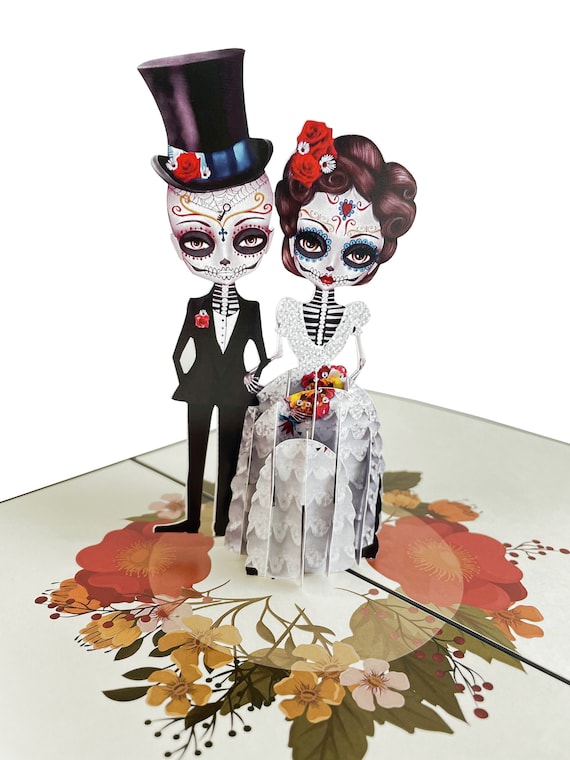 Corpse Couple on Flower Bed, Funny Wedding Card, Birthday Card, Halloween, Valentine's Day, Day of the Dead, Dia de Muertos