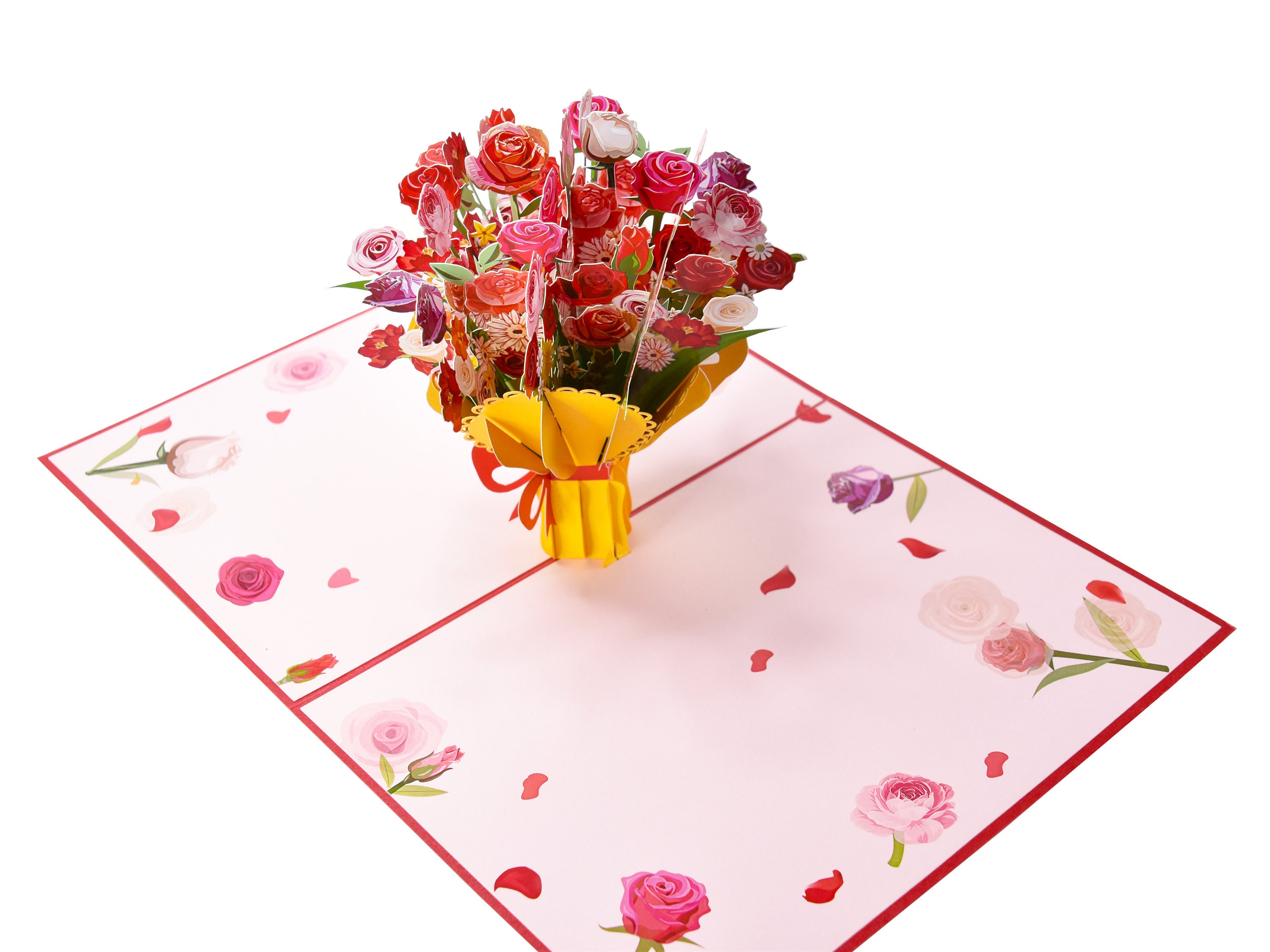 Cardology 3D-Rosenstrauß-Pop-up-Karte – Handgefertigt, 15x20 Cm, Mit Separater Notizkarte Für Valentinstag, Muttertag & Mehr