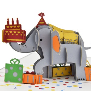 Carte pop-up éléphant, carte d'anniversaire pour enfant, carte de voeux de célébration de fête