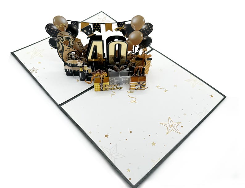 Happy 40th Birthday Pop up Card (black and Gold) - Etsy
