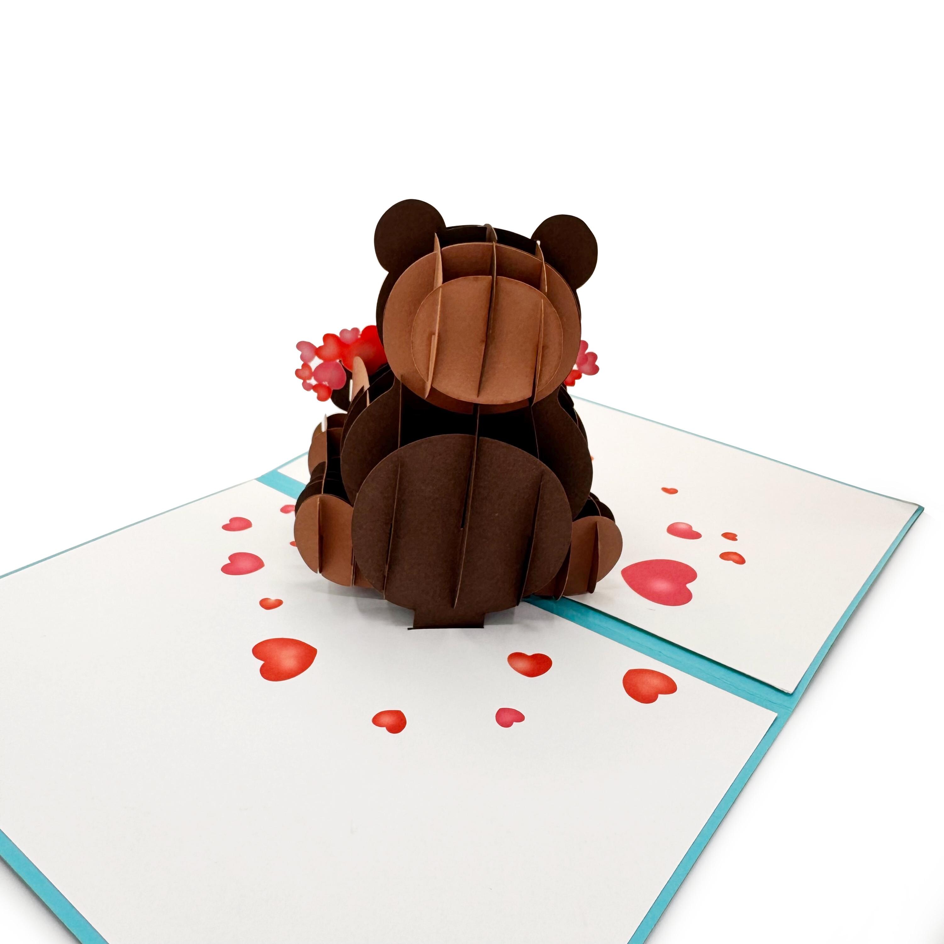 Teddy Bear Hugging Hearts Pop up 3D Birthday Card, Anniversary Card ...