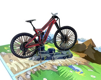 Carte de voeux pop-up 3D aventure VTT, carte d'anniversaire - Parfaite pour les passionnés de cyclisme