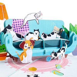 Cats on Sofa Pop Up Card, Funny 3D Greeting Card, Mother's Day Card