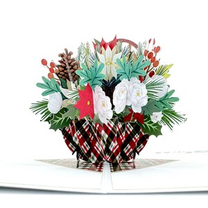Carte pop-up panier floral de Noël - Une touche festive pour les fêtes de fin d'année