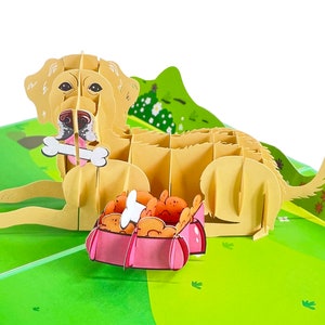 Welpe Pop Up Karte, Golden Retriever Geburtstagskarte