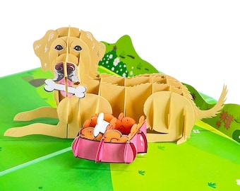 Puppy Pop Up Card, Golden Retriever Birthday Card
