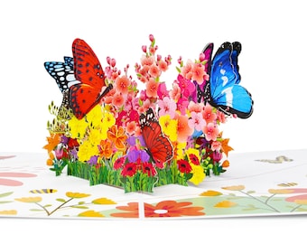 Butterflies with Spring Flowers Pop Up Card, Birthday Card, Mothers Day Card