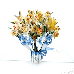 Daffodils Flower Bouquet 3D Pop Up Card, Mother's Day Card, Birthday, For Her, Thinking of You