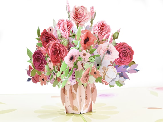 Happy Mother's Day Pink Floral Roses Pop Up Card 3D Greeting Cards