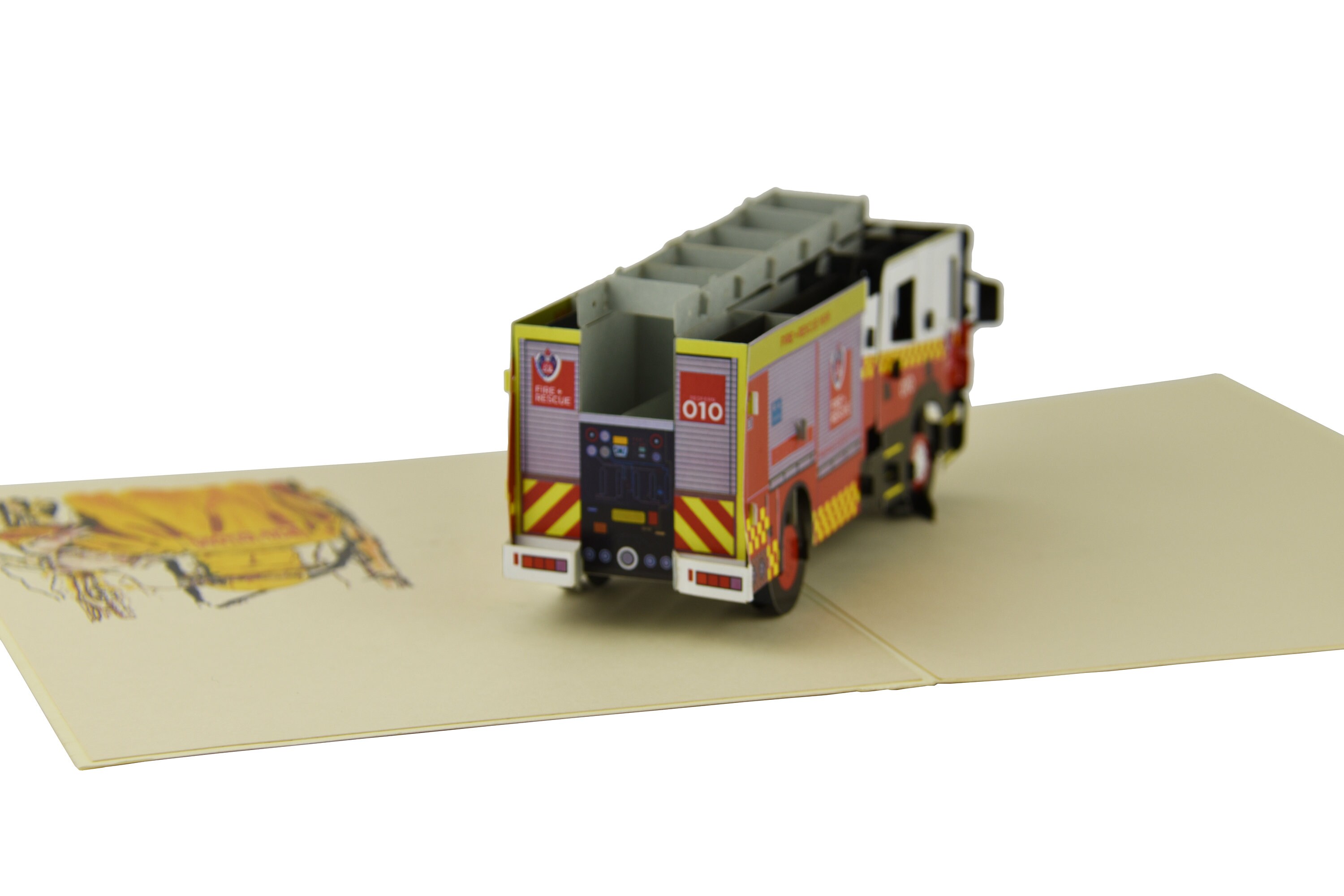 Liif Biglietto Pop-Up 3D Camion Dei Pompieri - Compleanno Per Bambini E Pompieri - Con Busta E Messaggio