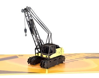 Crane truck Pop Up Card, 3D Birthday Card for Construction Workers, Architects, Kids, Fathers Day