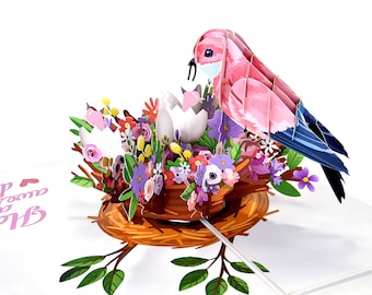 Carte pop-up Oiseaux pour la fête des mères, les anniversaires et toutes les occasions