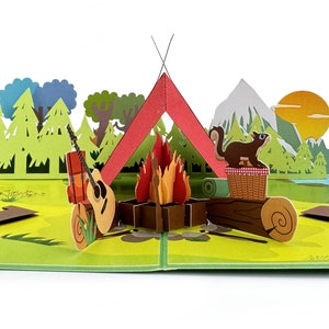 Carte pop-up Camping Adventure - Idéale pour la fête des pères, les anniversaires et toutes les occasions